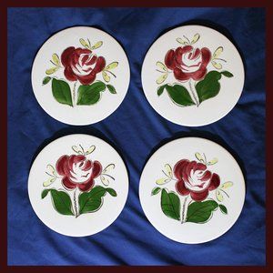 set of 4 vintage Stetson pottery hand painted floral design trivets